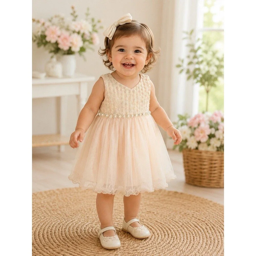 American Princess Elegant Dress Tulle Pearls Formal Occasion Size 18 Months - Picture 1 of 13